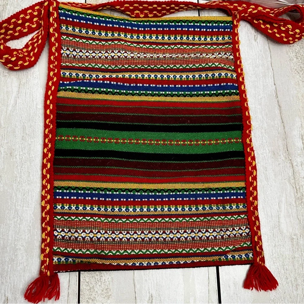 Vintage Multicolor Woven Hobo Tote Bag Boho Festival Fairycore Western Tassels